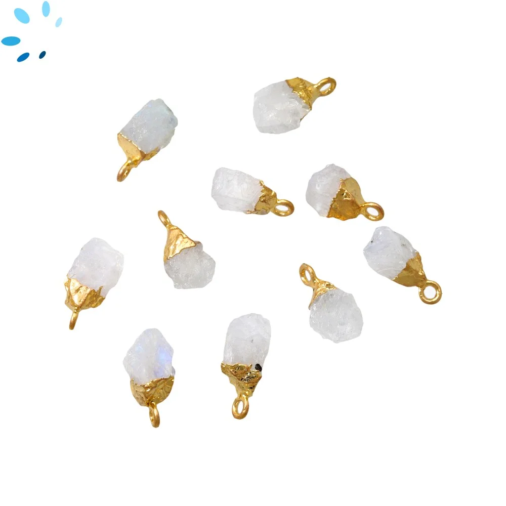 Rainbow Moonstone Rough Pendant Charm 8x5 - 10x7mm 18k Gold Electroplated - Set of 4
