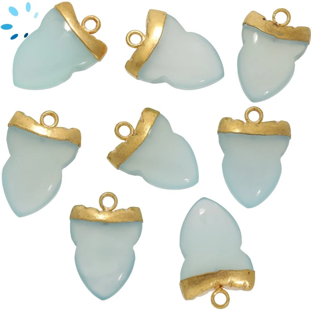 Aqua Chalcedony Shark Tooth Charm Pendant 15x11 - 17x13mm 18k Gold Electroplated - Set of 4