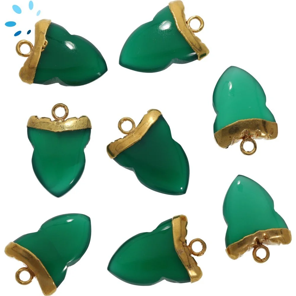 Green Onyx Shark Tooth Pendant Charm 15x11 - 17x13mm 18k Gold Electroplated - Set of 4