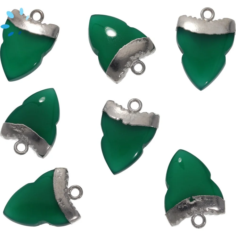 Green Onyx Shark Tooth Charm Pendant 15x11 - 17x13mm Platinum Electroplated - Set of 4