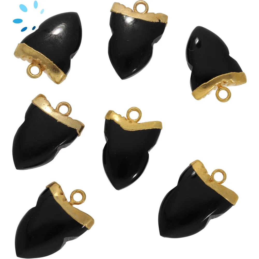 Black Onyx Shark Tooth Charm Pendant 15x11 - 17x13mm 18k Gold Electroplated - Set of 4