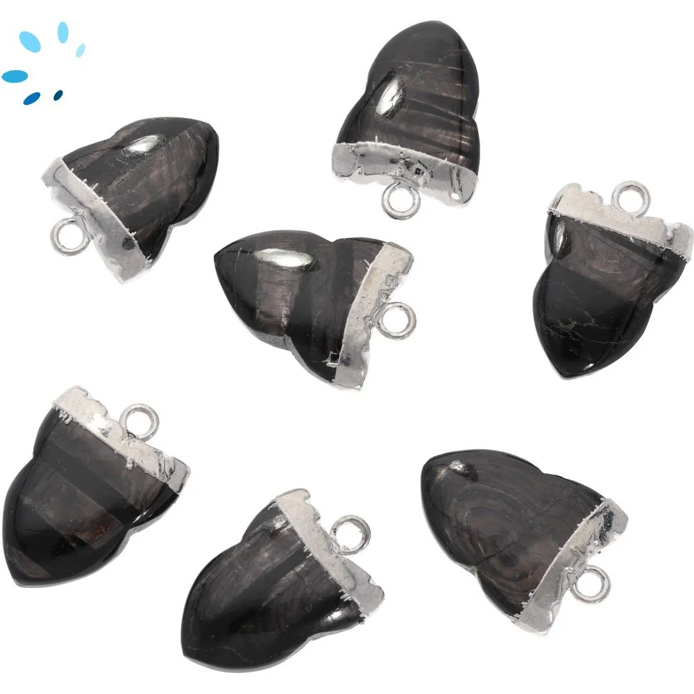 Hypersthene Shark Tooth Charm Pendant 15x11 - 17x13mm Platinum Electroplated - Set of 4