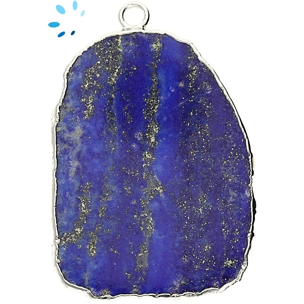 Lapis Slice Charm Pendant 35x25mm Platinum Electroplated - By Piece