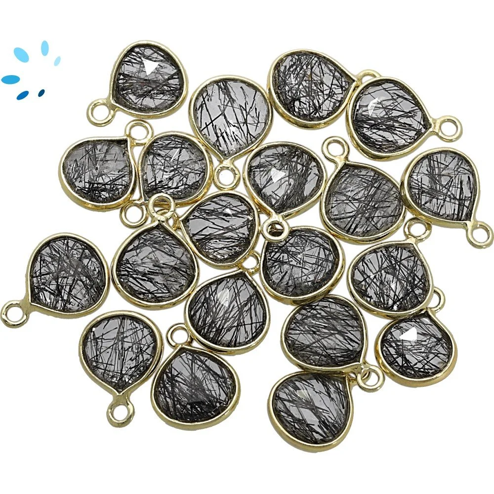 Tourmaline Quartz Heart Bezel Pendant Charm 9mm - 18k Gold Plated Sterling Silver - Set of 4