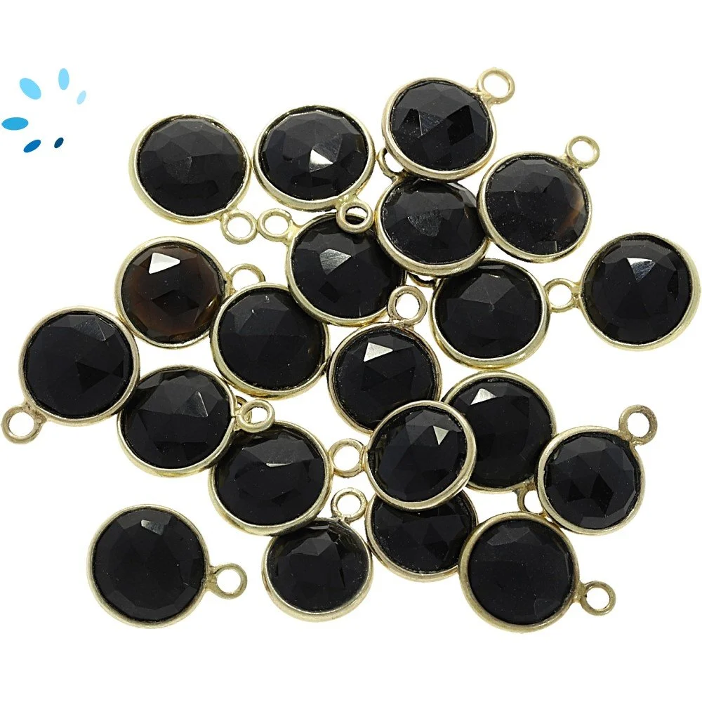 Black Onyx Coin Bezel Charm Pendant 8mm - 18k Gold Plated Sterling Silver - Set of 4