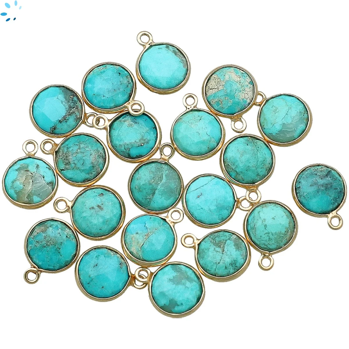 Turquoise Coin Bezel Pendant Charm 8mm - 18k Gold Plated Sterling Silver - Set of 4