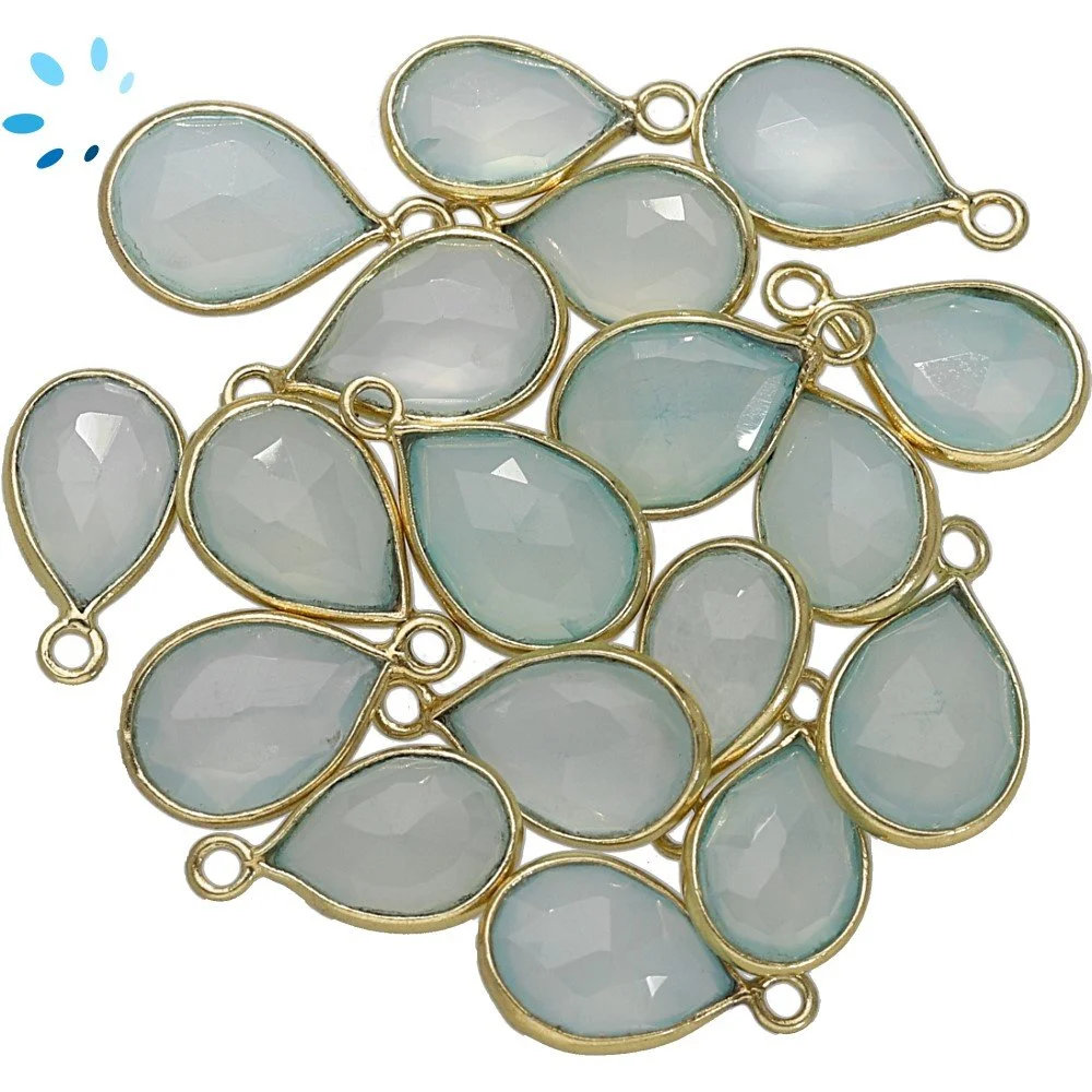Aqua Chalcedony Pear Bezel Charm Pendant 9x7mm - 18k Gold Plated Sterling Silver - Set of 4