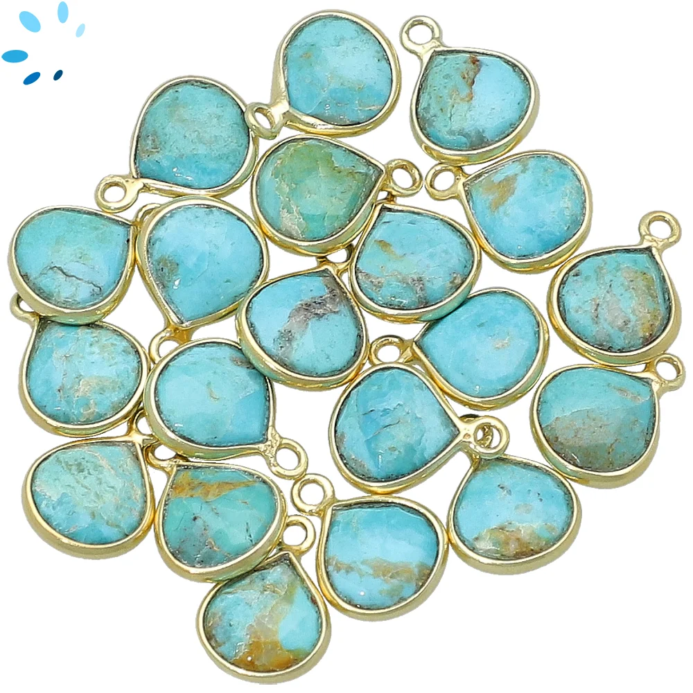 Turquoise Heart Bezel Pendant Charm 8mm - 18k Gold Plated Sterling Silver - Set of 4