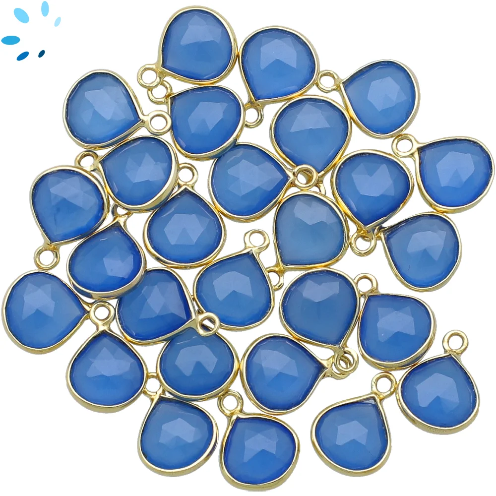 Blue Chalcedony Heart Bezel Pendant Charm 8mm - 18k Gold Plated Sterling Silver - Set of 4