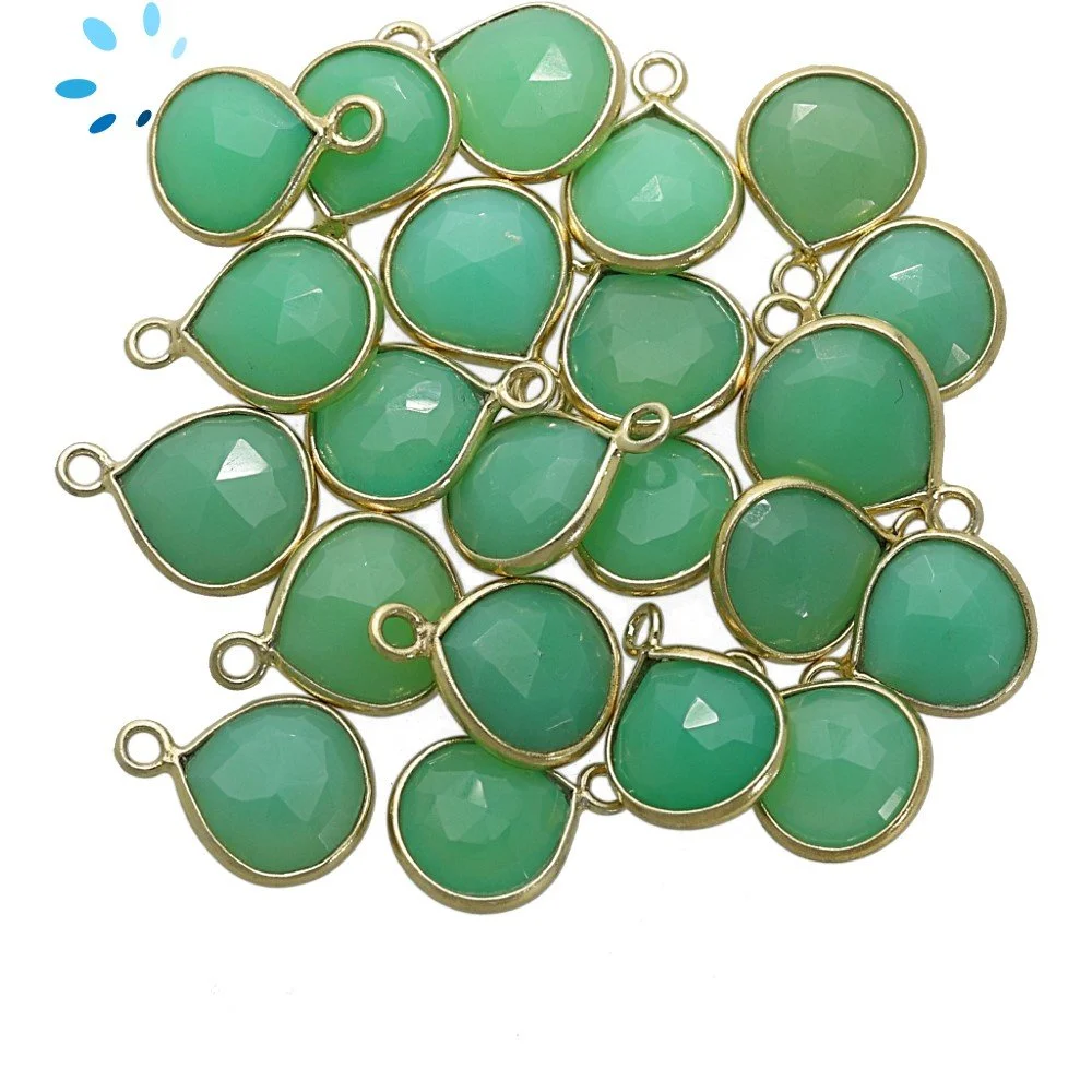 Chrysoprase Chalcedony Heart Bezel Pendant Charm 8mm - 18k Gold Plated Sterling Silver - Set of 4