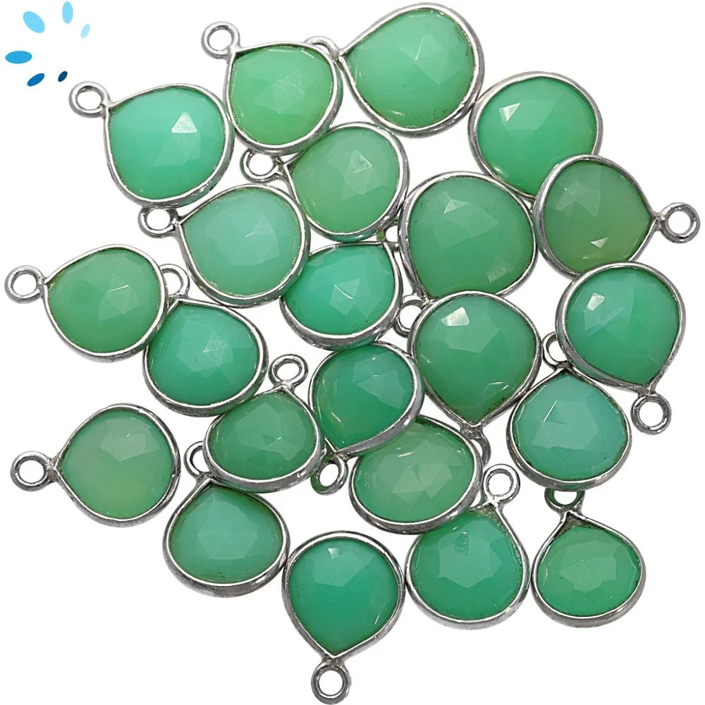Chrysoprase Chalcedony Heart Bezel Charm Pendant 8mm - Platinum Plated Sterling Silver - Set of 4