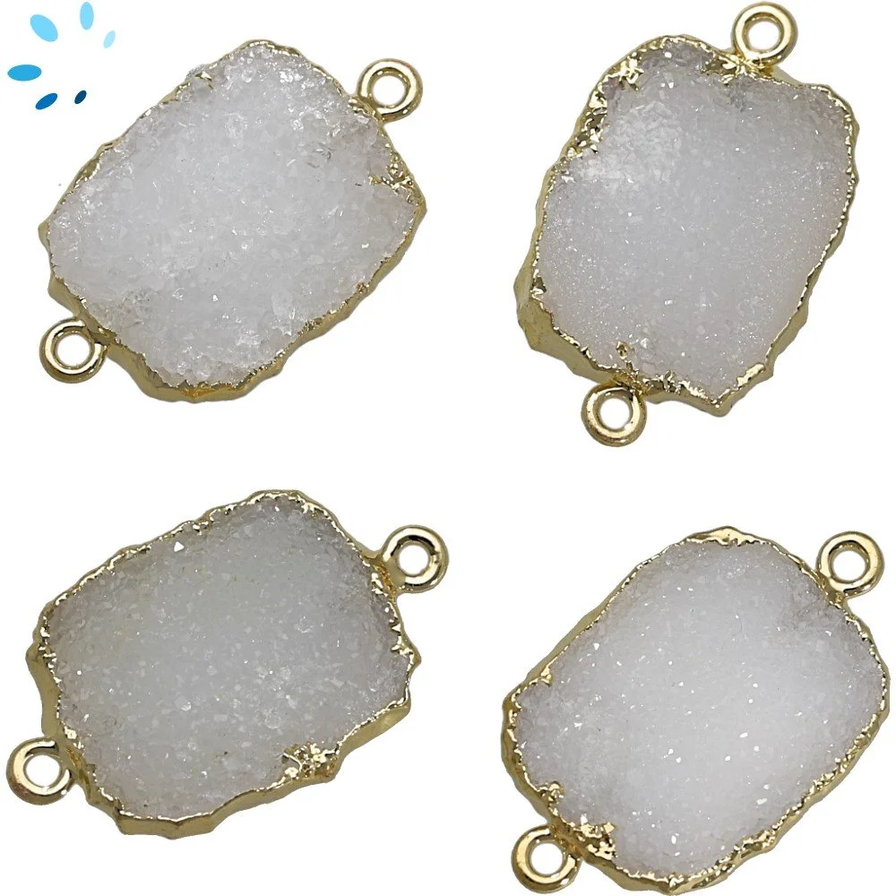 White Druzy Slice Connector 18x14 - 20x15mm 18k Gold Electroplated - Set of 4
