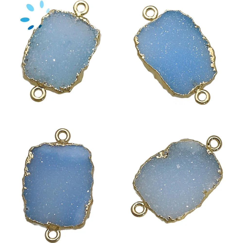 Blue Druzy Slice Connector 18x14 - 20x15mm 18k Gold Electroplated - Set of 4