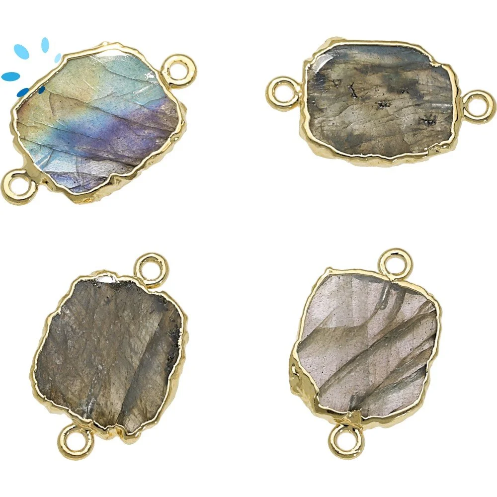 Labradorite Slice Connector 15X12mm 18k Gold Electroplated - Set of 4