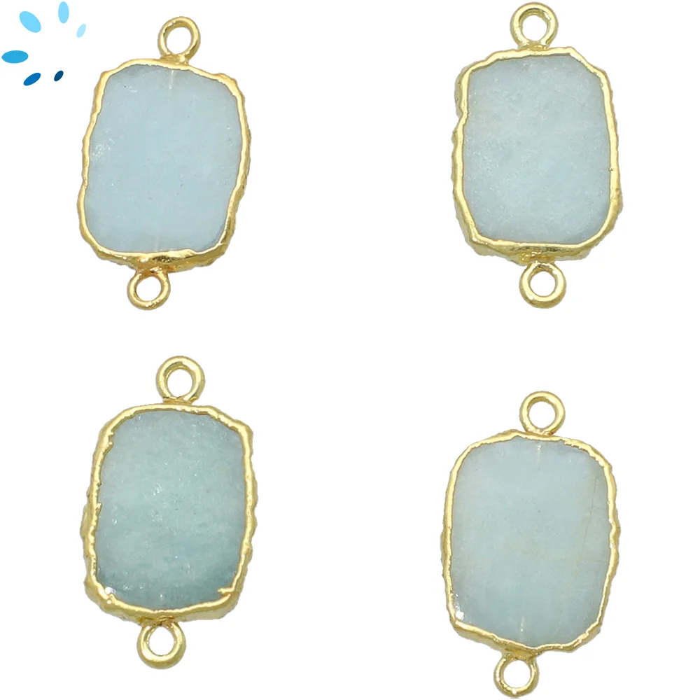 Aquamarine Slice Connector 14X10 - 16x12mm 18k Gold Electroplated - Set of 4