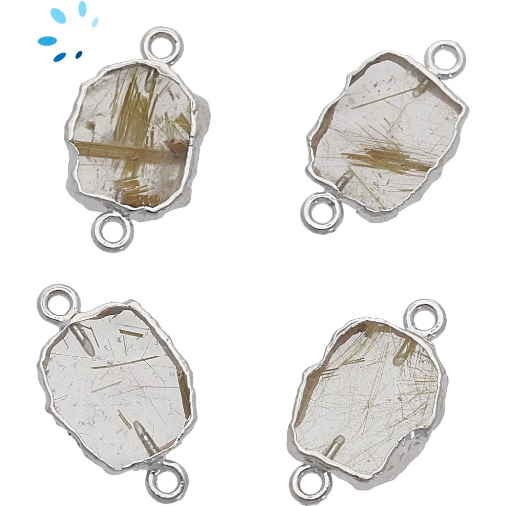 Rutilated Quartz Slice Connector 14x10 - 16x12mm 18k Gold Electroplated - Set of 4
