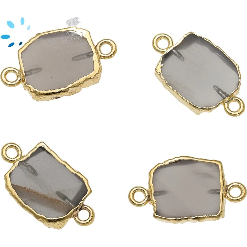 Gray Moonstone Slice Connector 12x10 - 14x12mm 18k Gold Electroplated - Set of 4