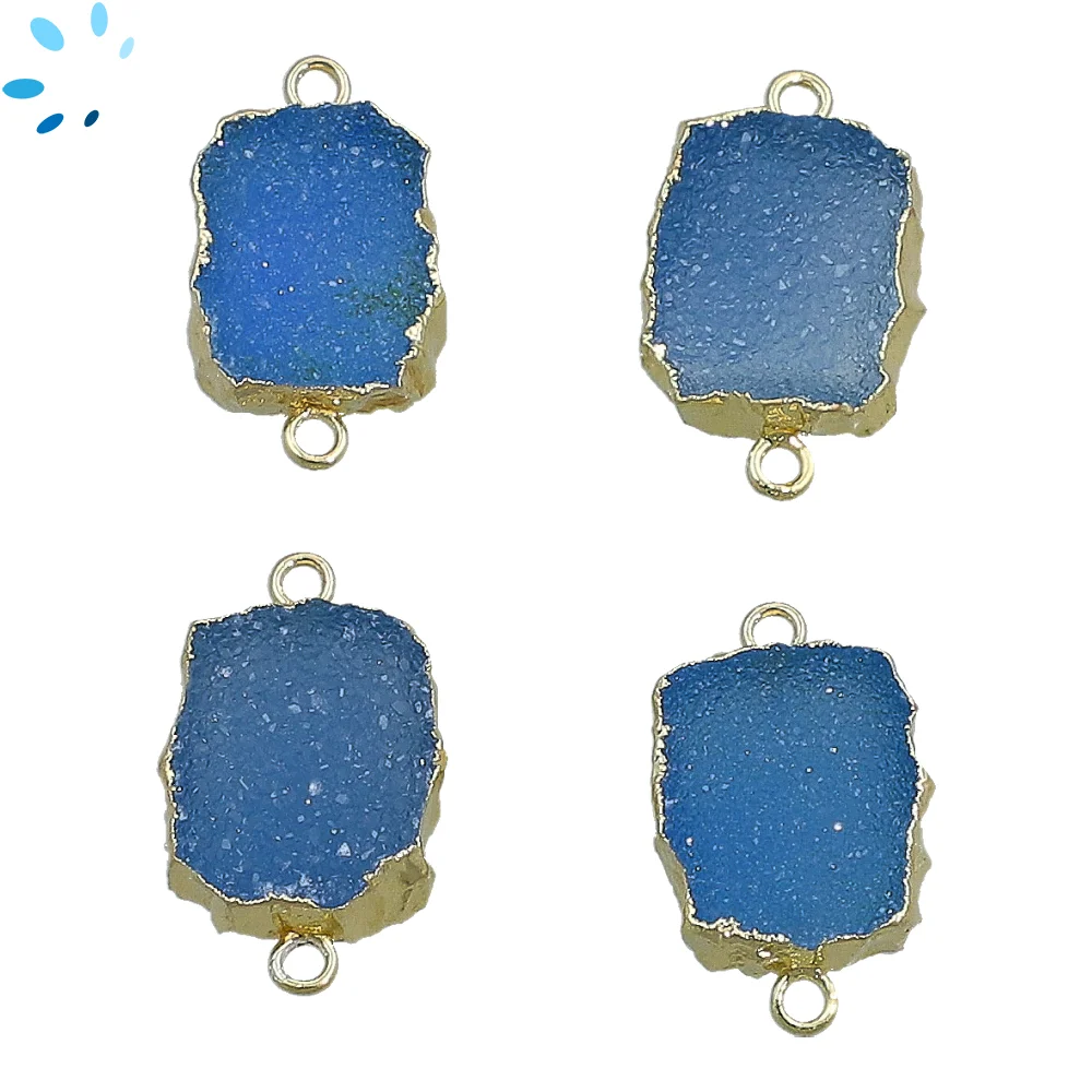 Black Druzy Slice Connector 14x10 - 16x12mm 18k Gold Electroplated - Set of 4