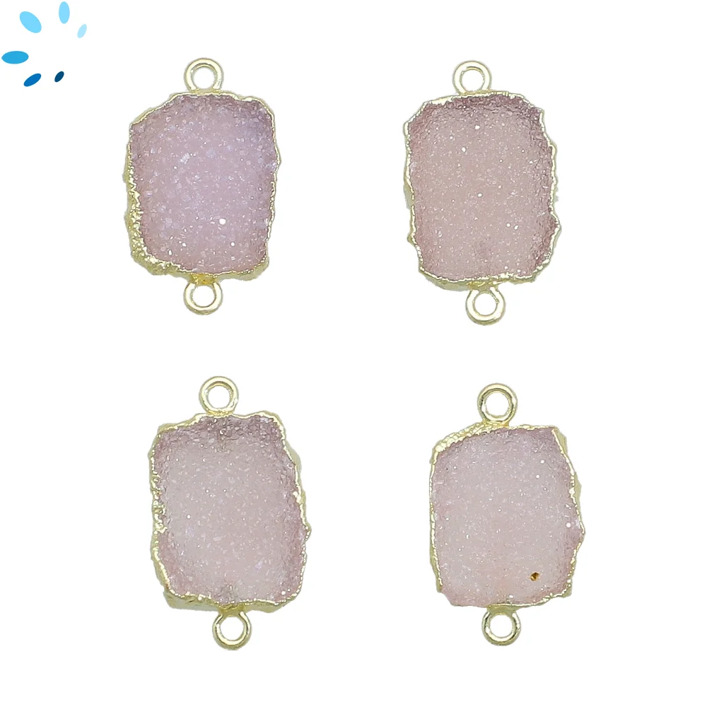 Pink Druzy Slice Connector 14x10 - 16x12mm 18k Gold Electroplated - Set of 4