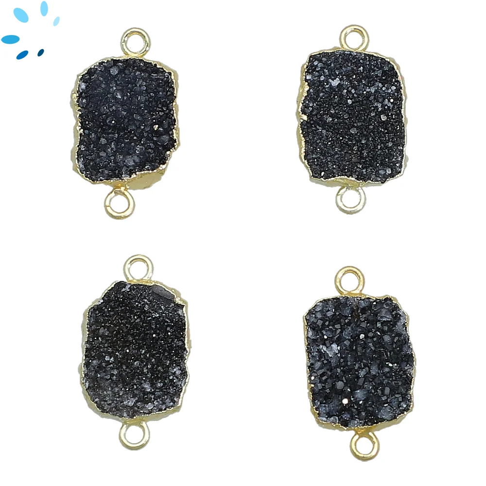 Black Druzy Slice Connector 14x10 - 16x12mm 18k Gold Electroplated - Set of 4
