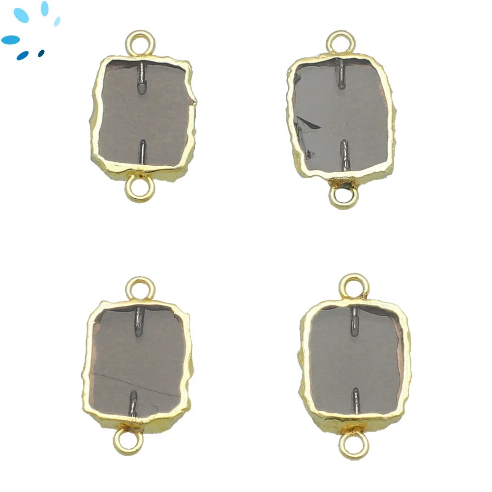 Smoky Quartz Slice Connector 12x10 - 14x12mm 18k Gold Electroplated - Set of 4