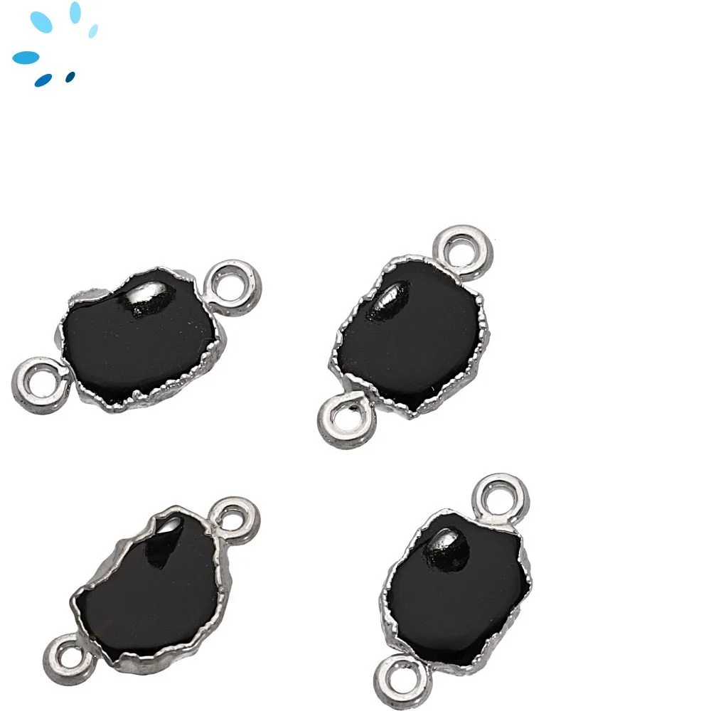Black Onyx Slice Connector 12x10 - 14x12mm Platinum Electroplated - Set of 4