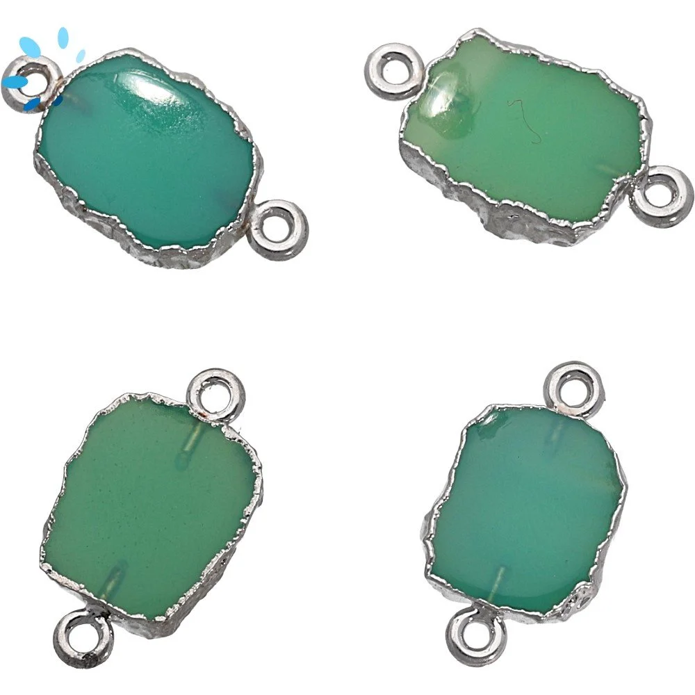 Chrysoprase Chalcedony Slice Connector 13x10 - 15x12mm Platinum Electroplated - Set of 4