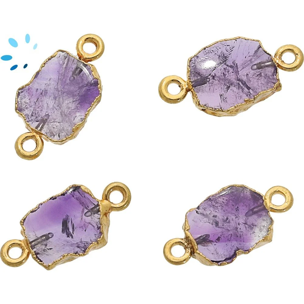 Amethyst Slice Connector 12x10 - 14x12mm 18kGold Electroplated - Set of 4
