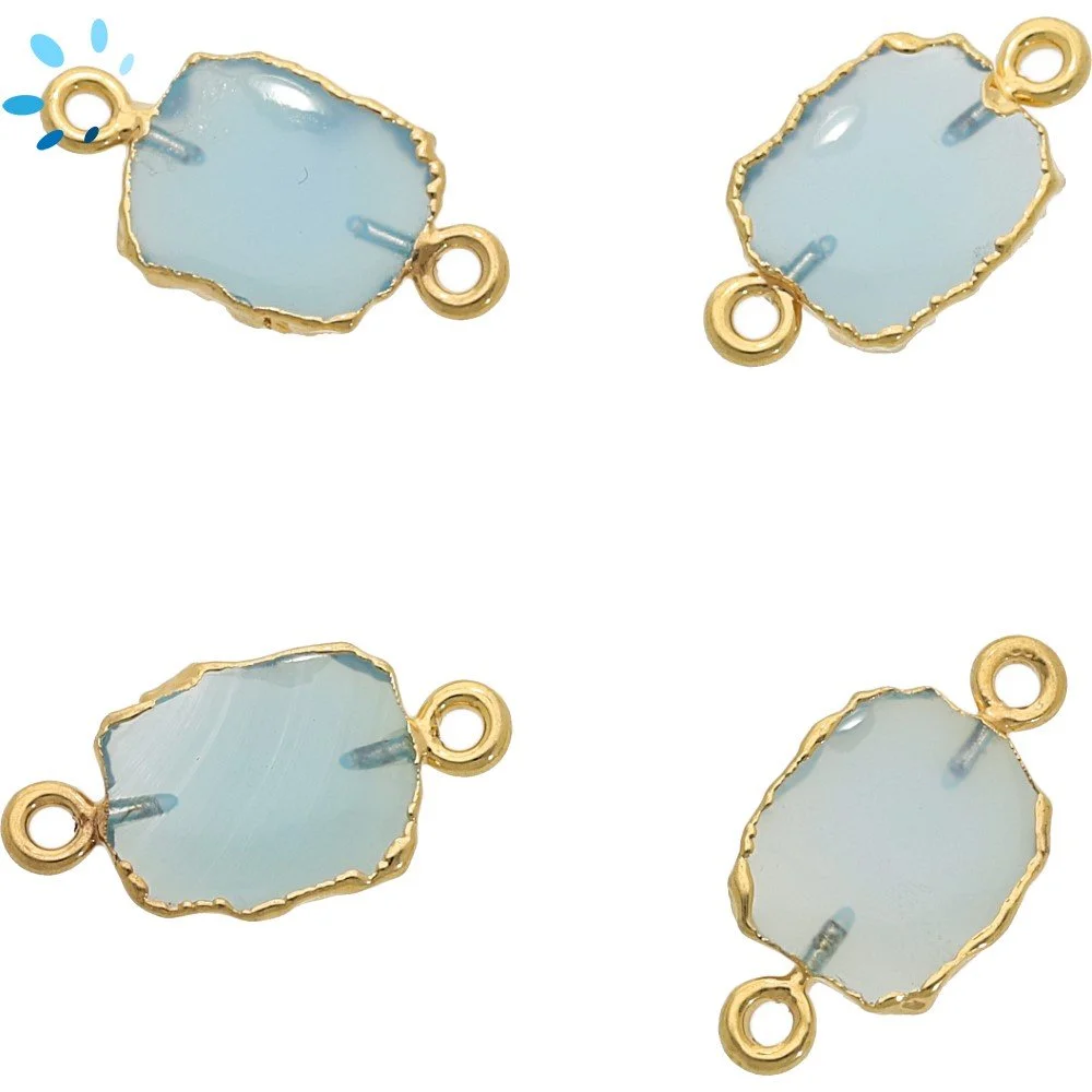 Blue Chalcedony Slice Connector 12x10 - 14x12mm 18kGold Electroplated - Set of 4