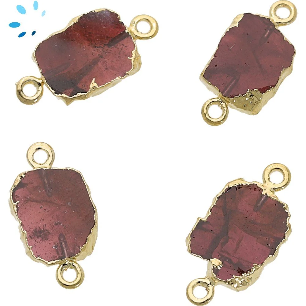 Garnet Slice Connector 12x10 - 14x12mm 18kGold Electroplated - Set of 4