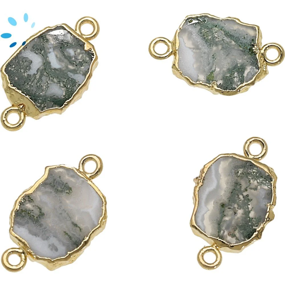 Solar Quartz Slice Connector 12x10 - 14x12mm 18kGold Electroplated - Set of 4