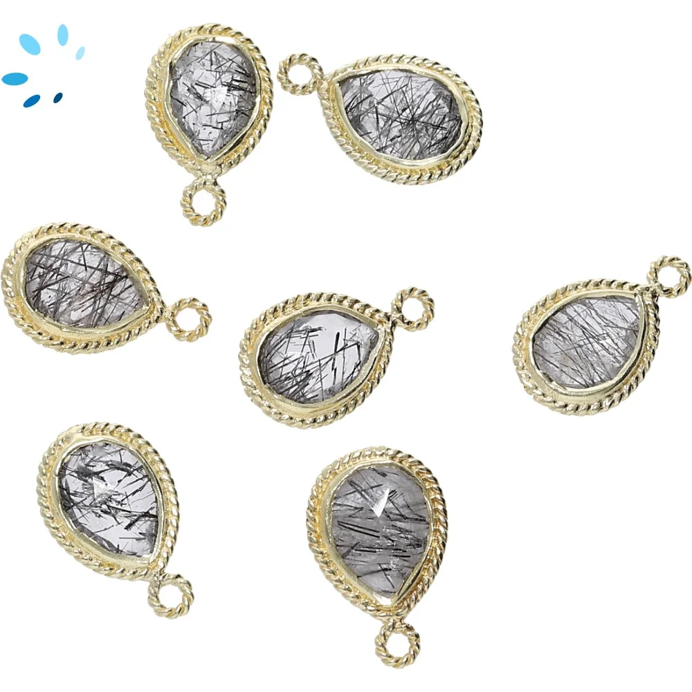 Tourmaline Quartz Pear Twisted Wire Bezel Pendant Charm 10x8 - 12x9mm - 18k Gold Plated Sterling Silver - Set of 4