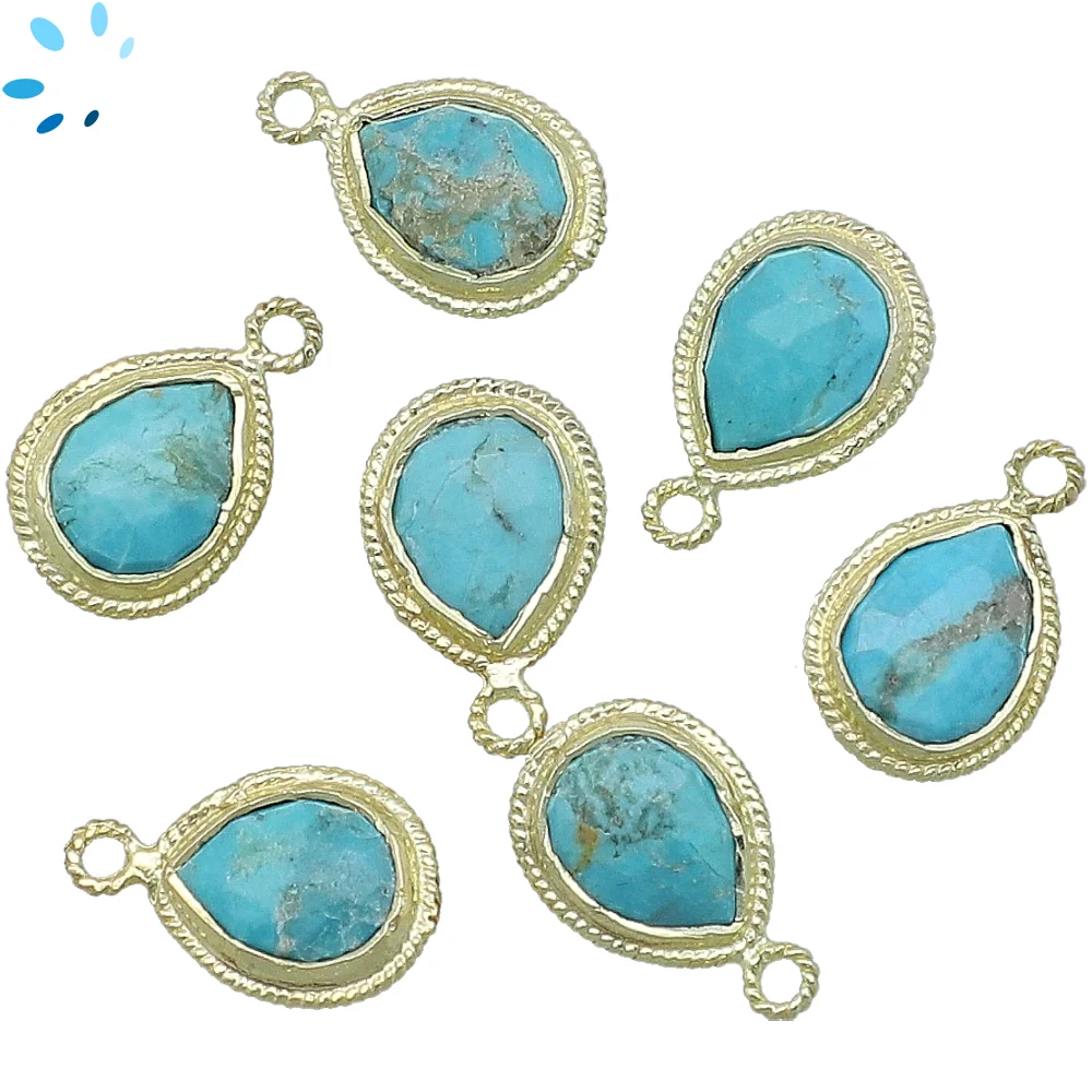 Turquoise Pear Twisted Wire Bezel Pendant Charm 10x8 - 12x9mm - 18k Gold Plated Sterling Silver - Set of 4