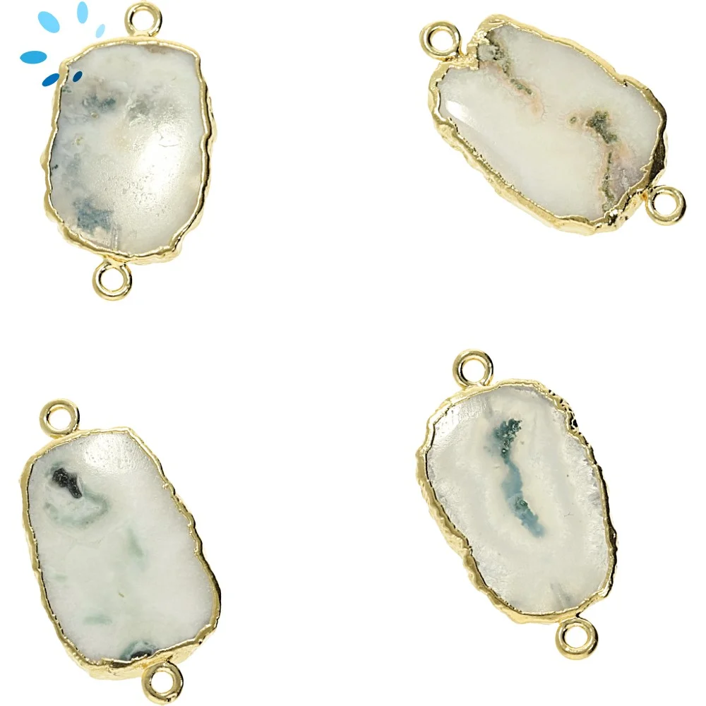 Solar Quartz Slice Charm Pendant 18x14 - 20x15mm 18kGold Electroplated - Set of 4