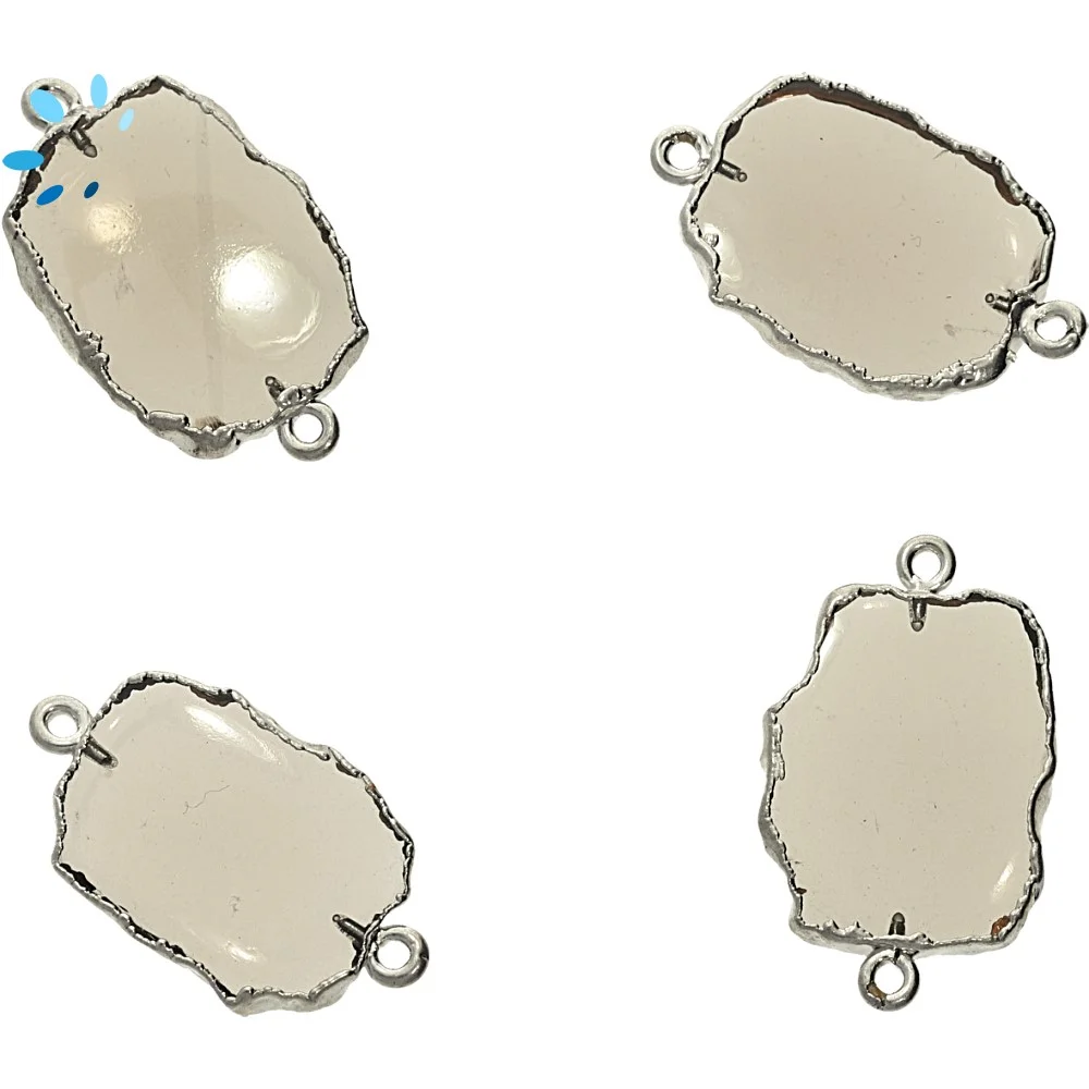 Smoky Quartz Slice Connector 18x14 - 20x15mm Silver Electroplated - Set of 4