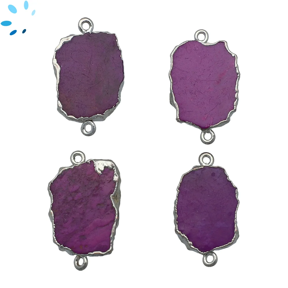 Purple Turquoise Slice Connector 18x14 - 20x15mm Silver Electroplated - Set of 4