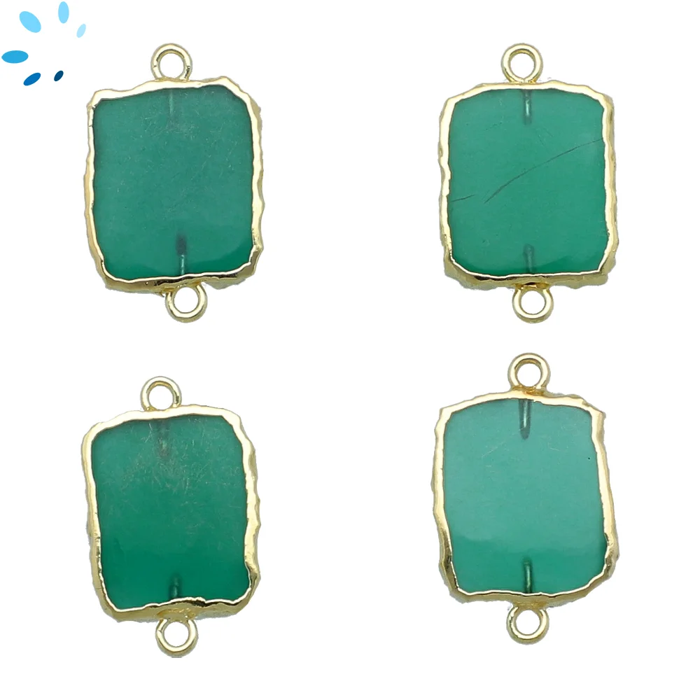 Green Onyx Slice Connector 14x10 - 16x12mm 18kGold Electroplated - Set of 4