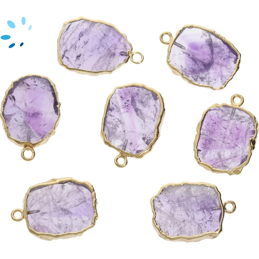 Amethyst Slice Pendant Charm 18x14 - 20x15mm 18k Gold Electroplated - Set of 4