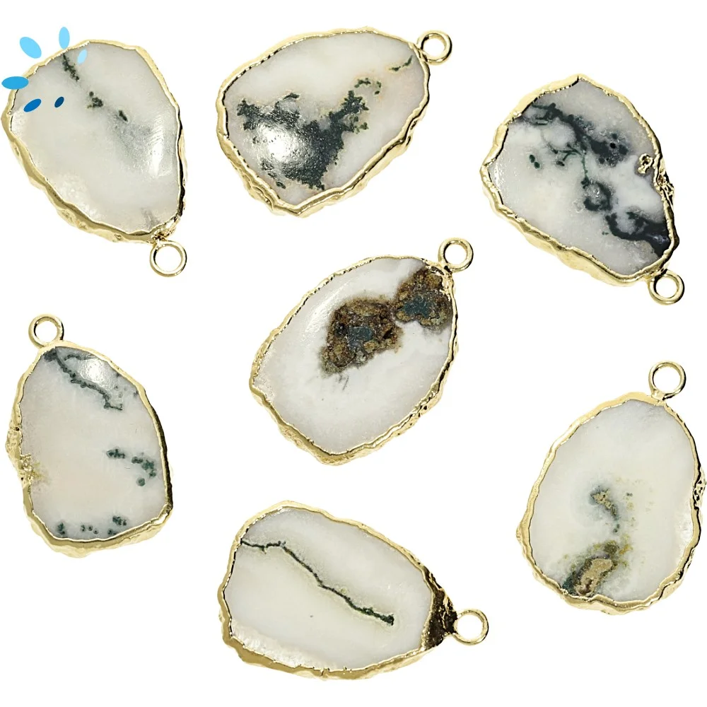Solar Quartz Slice Charm Pendant 18x14 - 20x15mm 18k Gold Electroplated -  Set of 4