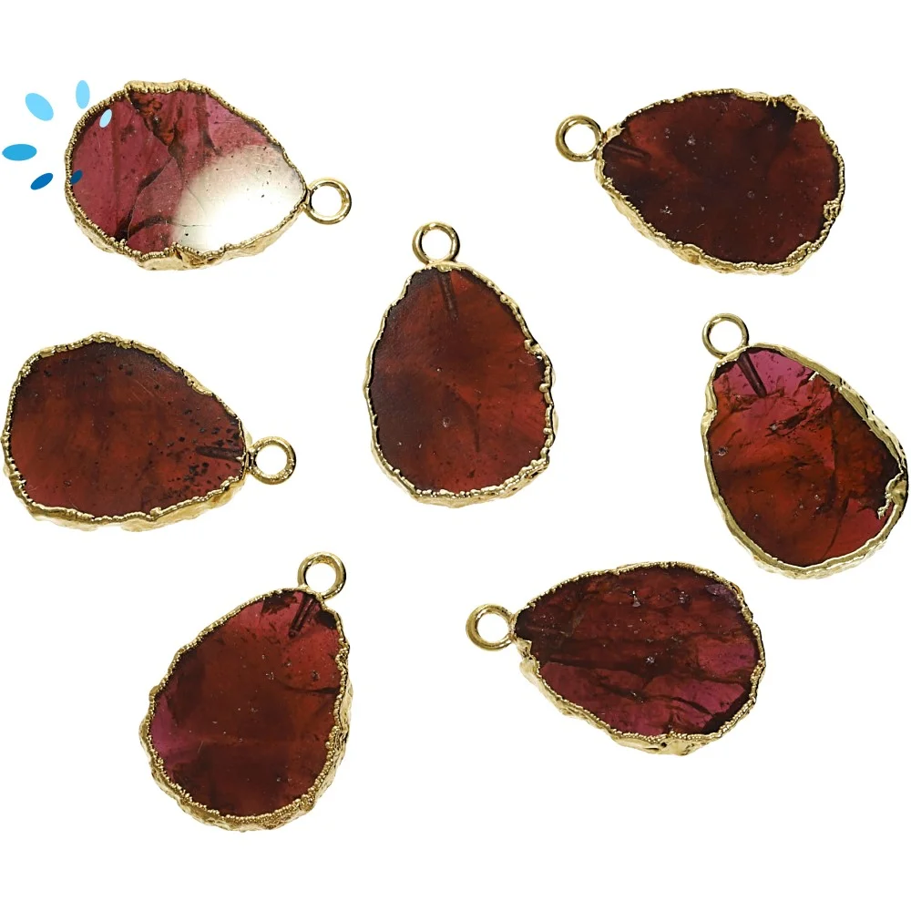 Garnet Slice Pendant Charm 18x14 - 20x15mm 18k Gold Electroplated -  Set of 4