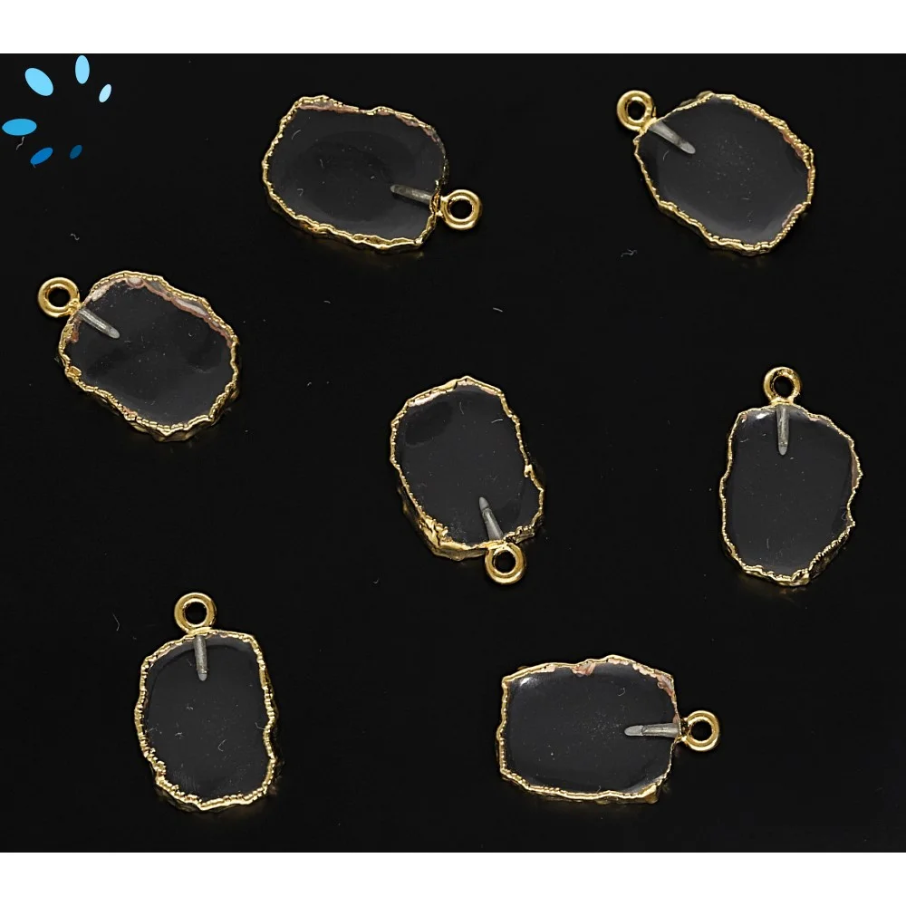 Crystal Quartz Slice Pendant Charm 14x10 - 16x12mm 18k Gold Electroplated -  Set of 4