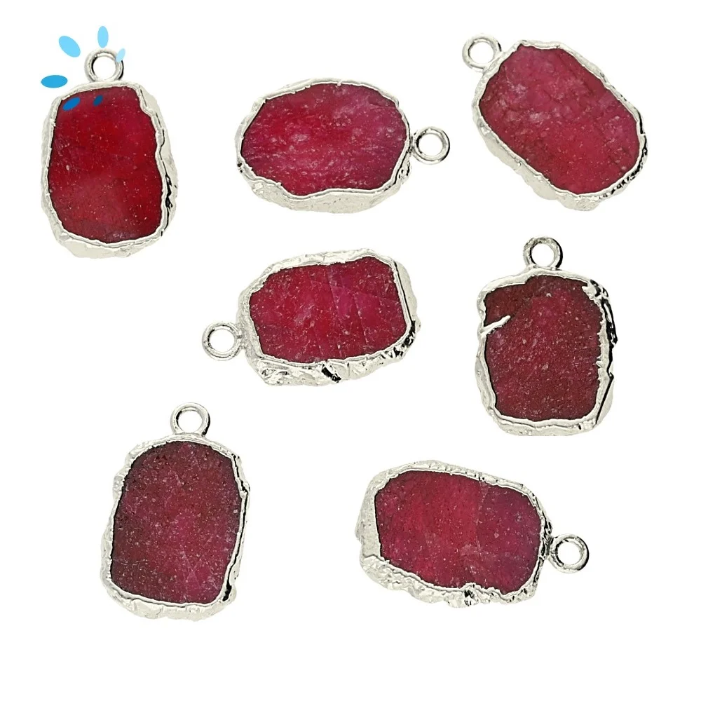 Ruby Slice Pendant Charm 14x10 - 16x12mm Silver Electroplated -  Set of 4