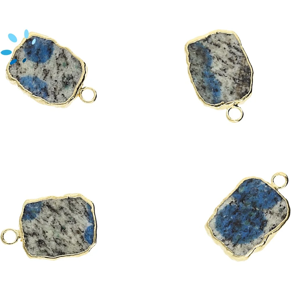 Azurite Slice Charm Pendant 14x10 - 16x12mm 18k Gold Electroplated -  Set of 4