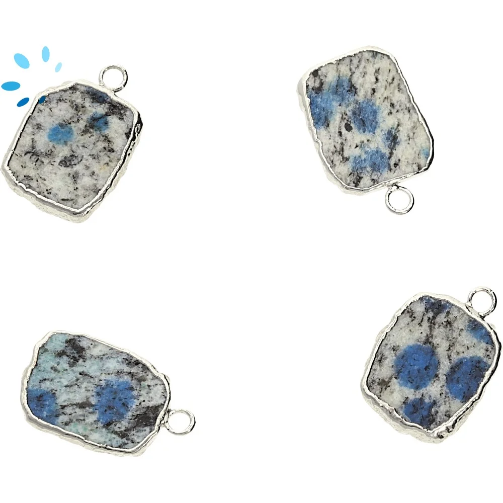 Azurite Slice Pendant Charm 14x10 - 16x12mm Silver Electroplated -  Set of 4