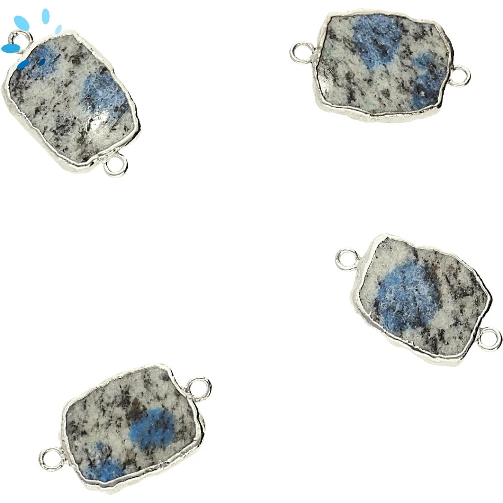 Azurite Slice Connector 14x10 - 16x12mm Silver Electroplated - Set of 4