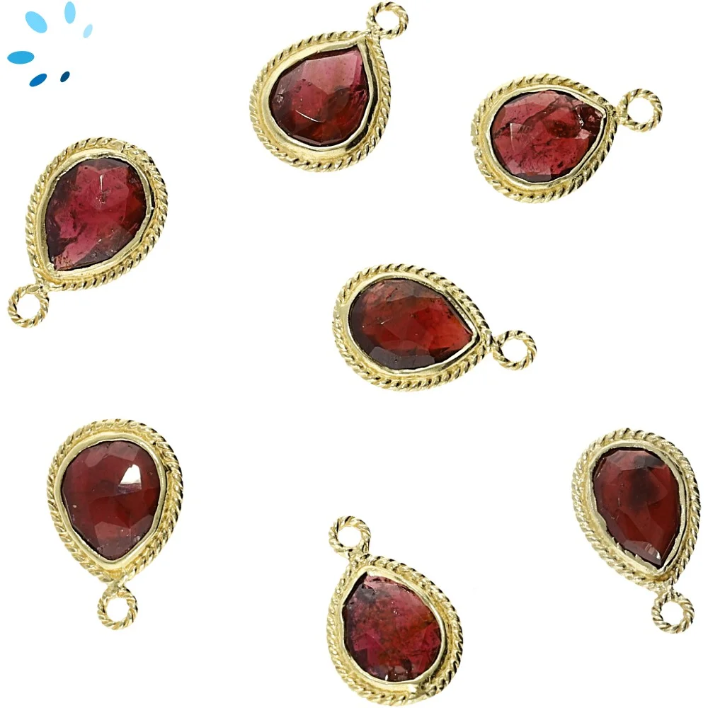 Garnet Pear Twisted Wire Bezel Charm Pendant 11x9mm - 18k Gold Plated Sterling Silver - Set of 4