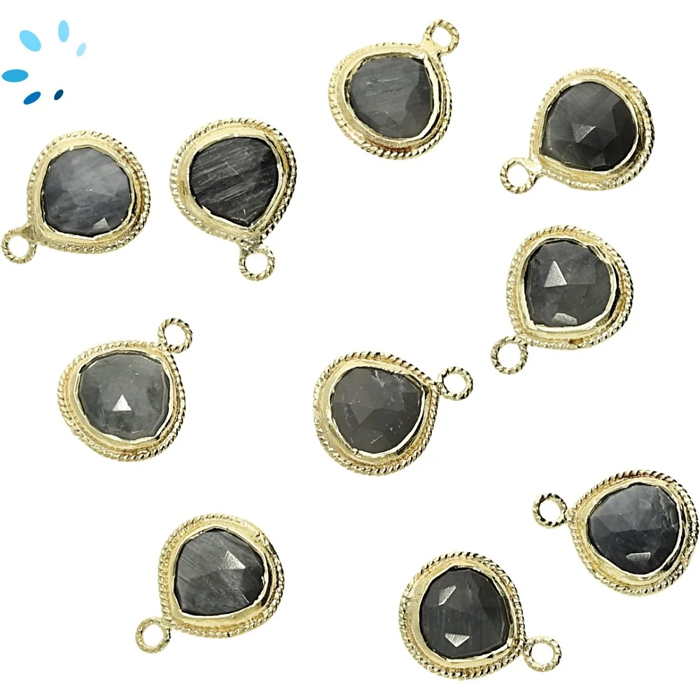 Cat's Eye Quartz Heart Twisted Wire Bezel Charm Pendant 10mm - 18k Gold Plated Sterling Silver - Set of 4