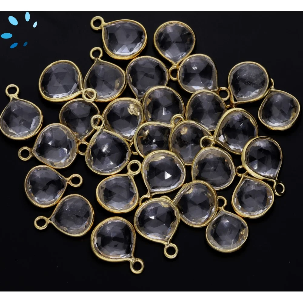 Crystal Quartz Heart Bezel Charm Pendant 8mm - 18k Gold Plated Sterling Silver - Set of 4