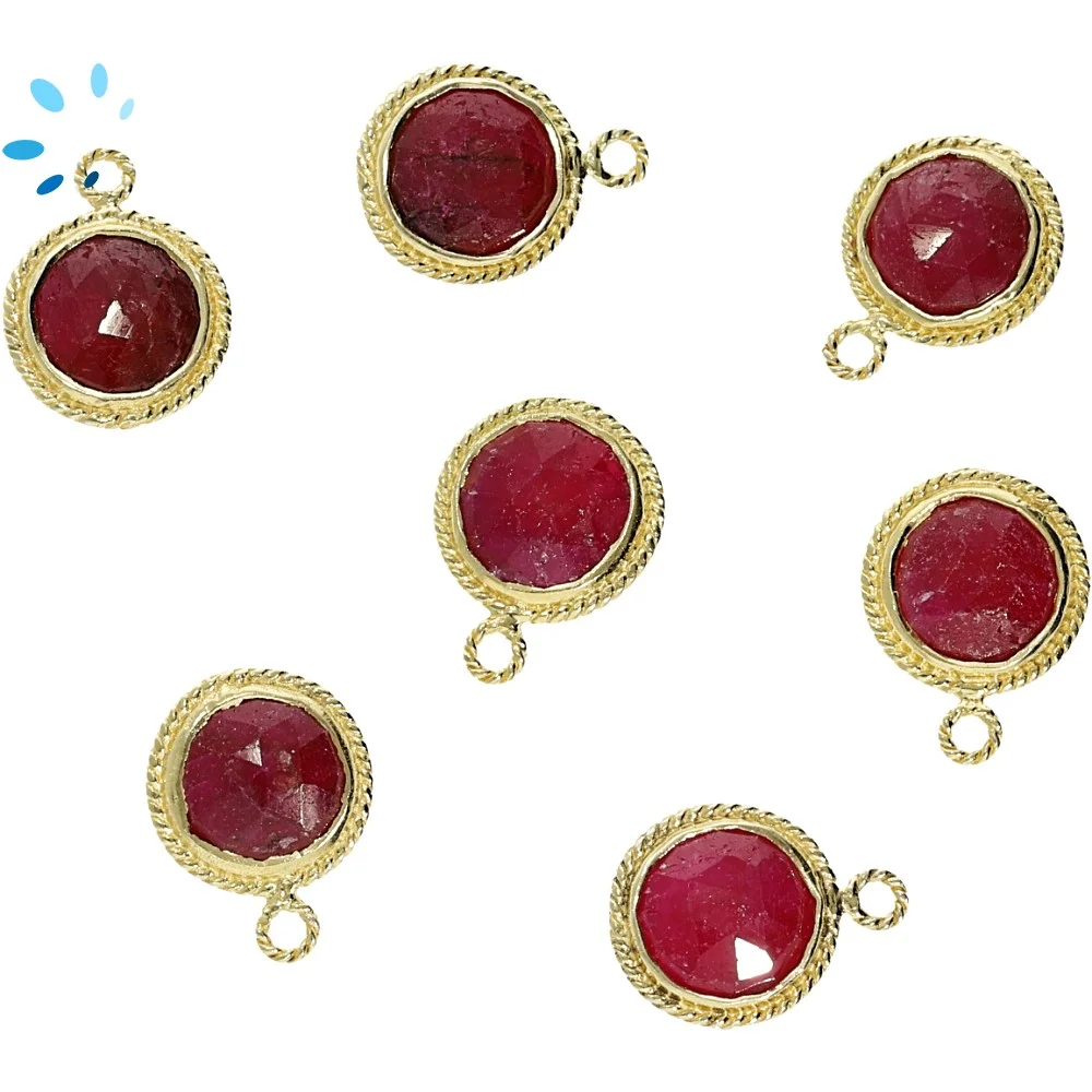 Ruby Coin Twisted Wire Bezel Charm Pendant 10mm - 18k Gold Plated Sterling Silver - Set of 4
