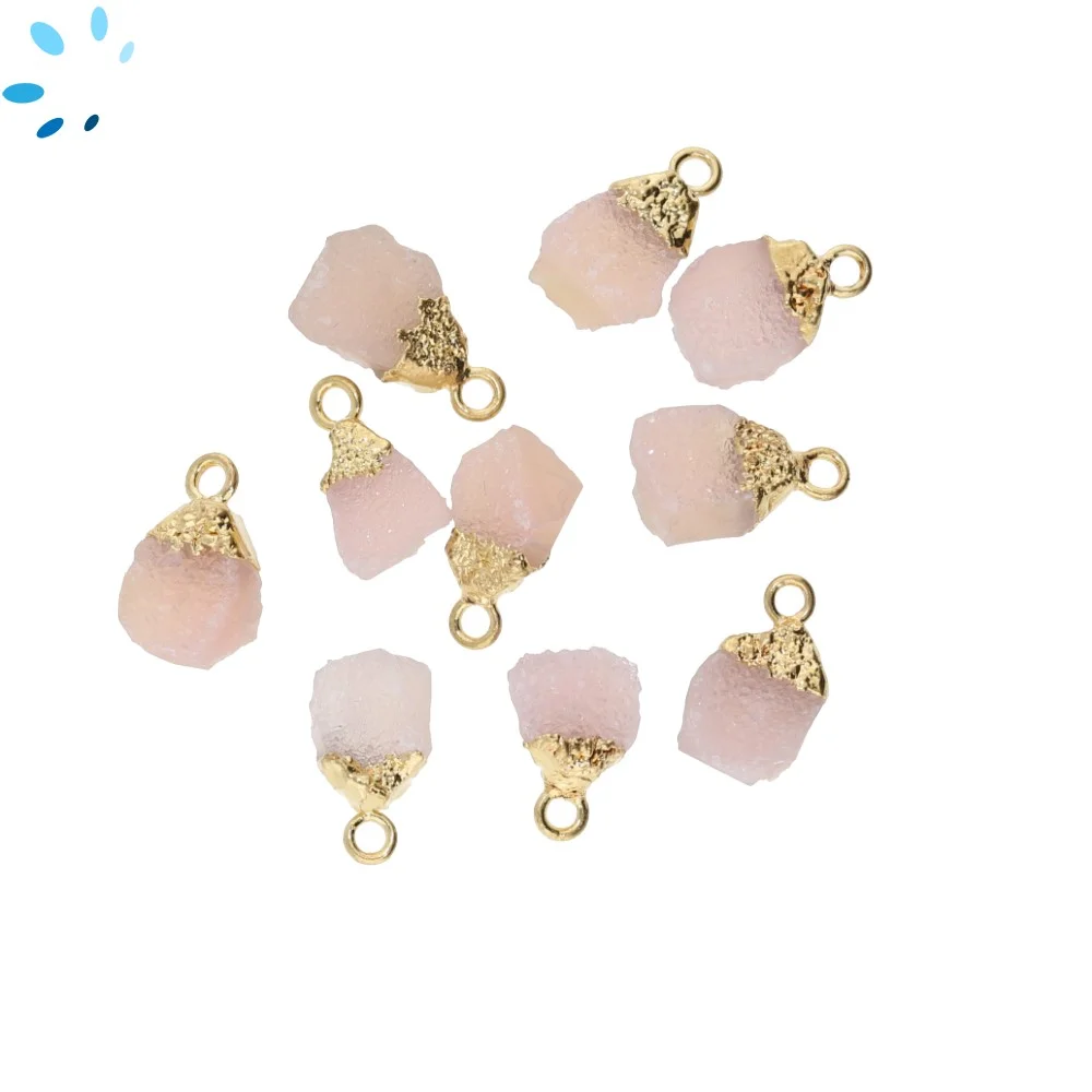 Pink Druzy Rough Pendant Charm 9x7mm 18k Gold Electroplated - Set of 4